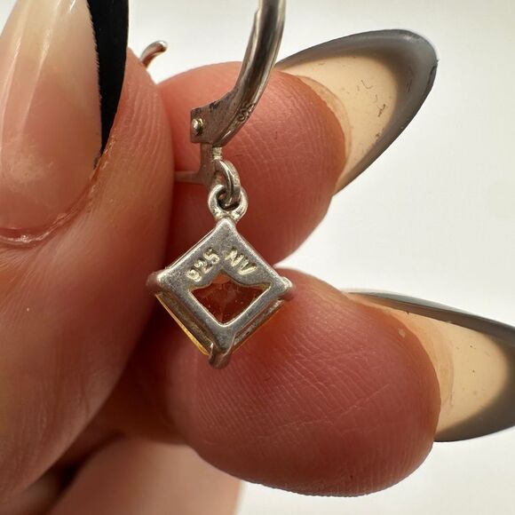 1" sterling silver lever back, princess cut citrine dangle earrings! - Picture 12 of 12